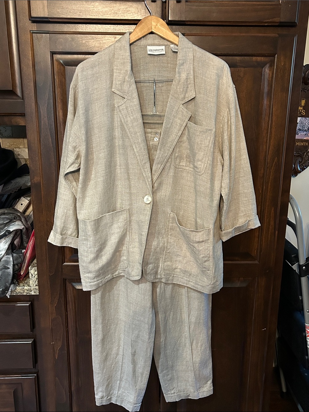 90’s Liz Claiborne Sz S/M Neutral Beige Linen Suit - Oversized Blazer